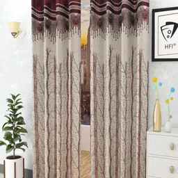 Homefab India Maroon & Cream Set of 2 Room Darkening Long Door Curtains 9feet-image-16