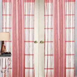 Homefab India Tissue3D Maroon & Black 2 Pieces Striped Sheer Long Door Curtain-image-29