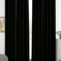 Story@home Black Set of 4 Faux Silk Black Out Door Curtain- 7 feet-47