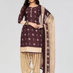 Unstitched Printed Cotton Blend Kurta & Patiyala Dress Material with Dupatta-image-82