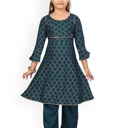 BAESD Girls Ethnic Motifs Printed Regular Gotta Patti Pure Cotton Kurta with Trousers-image-74