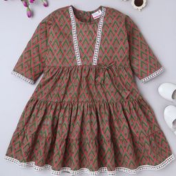 BAATCHEET Girls Geometric Printed Round Neck Cotton Fit and Flare Dress-image-33
