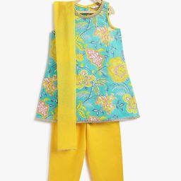 Campana Girls Floral Printed Pure Cotton A-Line Kurta with Trouser & Dupatta-picture-49