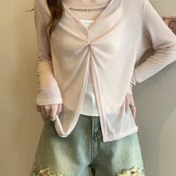 StyleCast Women Solid V-Neck Top-image-4