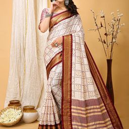 HI FI NX Ethnic Motifs Zari Pure Cotton Bandhani Saree-image-38