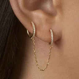 ISHKAARA Gold-Plated Crystals Studded Double Piercing Hoop Earrings-36