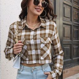 StyleCast Women Spread Collar Checked Casual Tailored Jacket-image-97