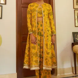 KALINI Women Floral Printed Cotton Top with Trouser & Jacket-picture-10