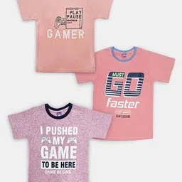 Here&Now X Game Begins Boys Assorted Set of 3 Typography Printed Applique T-shirt-18