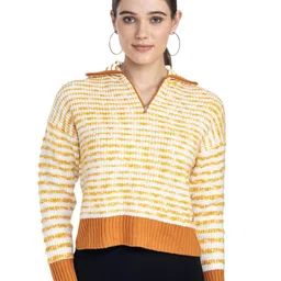 Moda Elementi Women Striped Woollen Crop Pullover-image-96