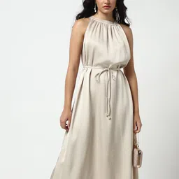SHOWOFF Women Embellished Halter Neck Satin Sheath Midi Dress-image-5