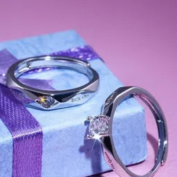 kazare Unisex Set Of 2 Rhodium Plated Stones Studded Adjustable Finger Rings-9