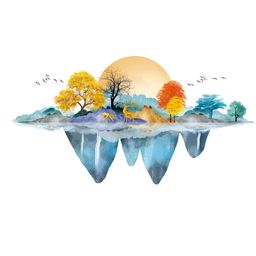 Asian royal Blue & Orange Coloured Scenery Printed Waterproof Wall Sticker-image-86