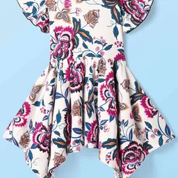 CrayonFlakes Kids-Girls Floral Print Flared Sleeve Fit & Flare Dress-27