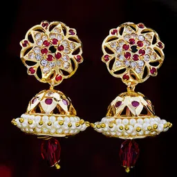 Subham Jewellers Gold-Plated Cubic Zirconia Studded Dome Shaped Jhumkas-15
