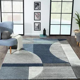 OBSESSIONS Blue Geometric Anti-Skid Polypropylene Carpet-92