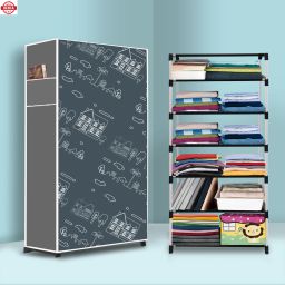 6 Shelf Foldable Collapsible Wardrobe Storage Organizer Almirah Cloth Rack PVC Collapsible Wardrobe-image-64
