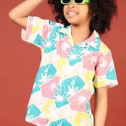 V-Mart Boys Floral Printed Cutaway Collar Linen Shirt-19