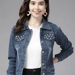 CORSICA Women Washed Lightweight Crop Denim Jacket with Embroidered-image-89