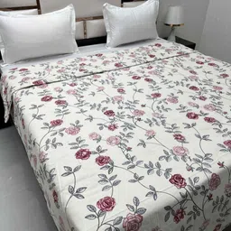 Pure Decor White & Red Floral Microfiber AC Room 210 GSM Double Bed Comforter-image-50