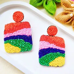 Sangria Artificial Beads Studded Contemporary Drop Earrings-49