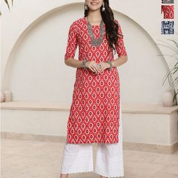 HERE&NOW Selection Of 3 Geometric Printed Round Neck Straight Kurtas-41