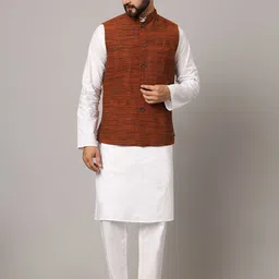 Latest Chikan Garments Striped Woven Nehru Jacket-image-49