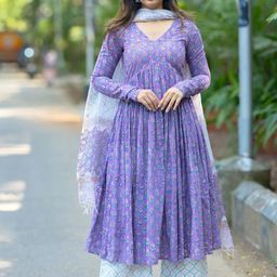 KALINI Women Viscose Printed Anarkali Kurta and Pant Set with Dupatta-picture-9