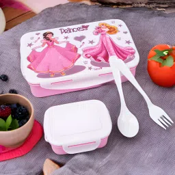 2 Compartment Barbie Pink Lunch Box for Little Kids to use in School, Collage 2 Containers Lunch Box-picture-28