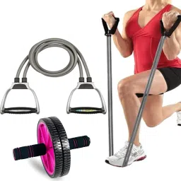 LatinX Combo of Abs Roller with Resistance Tube for Abdominal and Chest Exercise Home Gym Combo-picture-14