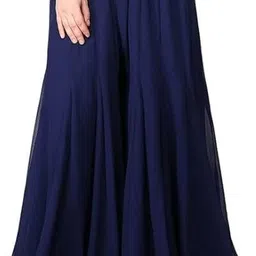 manijayfab Women Regular Fit Blue Georgette Trousers-picture-8