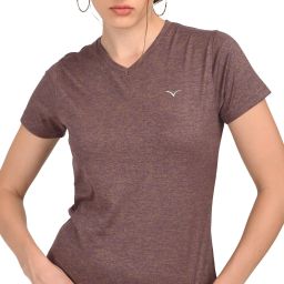 Women Solid V Neck Polyester Brown T-Shirt-image-49
