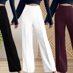 Pack of 3 Women Regular Fit Black, White, Purple Polyester Trousers-image-70