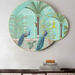 art street 22 Inches Peacock Synthetic Wood Framed Wall Art Painting With Clock-picture-40
