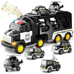 5-in-1 Friction-Powered Police Truck Toy Set with Lights & Music-12