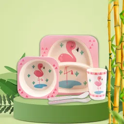 Bamboo Fiber Eco Friendly Baby Self Feeding Dinner Utensils Set- Kids Toddlers and Babies, Set of 5 (Plate, Bowl, Cup, Spoon, Fork)Bamboo Fiber-17