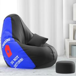 XXXL PatternPuff Bag With Free Cushion and Puffy , Charging - Black Blue Teardrop Bean BagWith Bean Filling-image-92