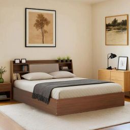 mintwud from pepperfry Tokyo Queen size Bed in Planked Walnut Finish with Box Storage & Upholstered Headboard Storage-picture-15