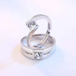 Adjustable Couple Ring for lovers in Silver valentine gift proposal Finger Rings Alloy Cubic Zirconia Palladium Plated Ring-image-90