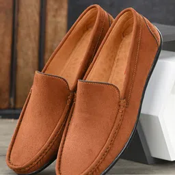 Mactree Men Tan Suede Loafers-image-11