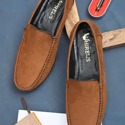 Hirels Men Tan Suede Loafers-image-38
