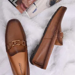 Cobblerz Men Textured Square Toe Leather Driving Shoes-image-93
