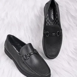Cobblerz Men Textured Round Toe Leather Loafers-image-97