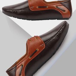 FAUSTO Men Brown Colourblocked PU Lightweight Loafers-image-90