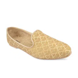 DESI COLOUR Men Gold-Toned Woven Design Mojaris-picture-5