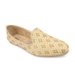 DESI COLOUR Men Gold-Toned Woven Design Mojaris-picture-3