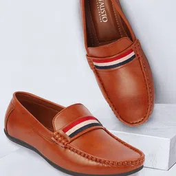 FAUSTO Men Tan Colored Stripe Design PU Loafers-image-69