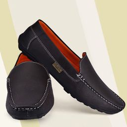 FAUSTO Men Brown Textured PU Loafers-picture-17