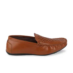 FAUSTO Men Tan Brown Textured Loafers image 3
