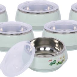 Stainless Steel Serving Bowl Trifle All Round Insulated Bowl with Plastic Lid Green-image-57